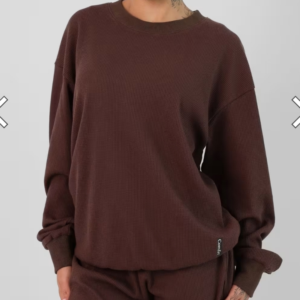 Comfrt Waffle Knit Long Sleeve Lounge Top Brown Medium. Men Women
